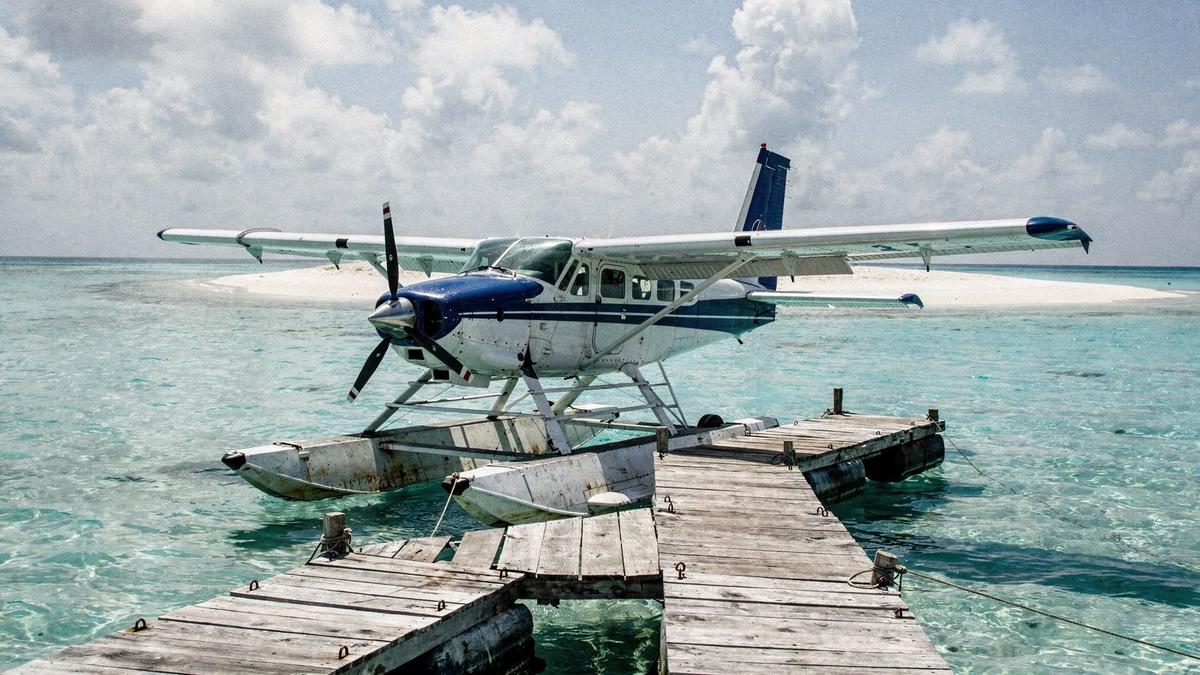 Seaplane pontoon on a Maldivian atoll at midday